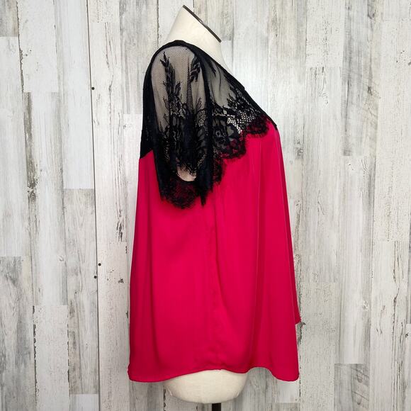 Torrid Lace Inset Top Red Black Short Sleeve Flowy Business Preppy Size 2X - Picture 4 of 11